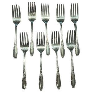 9 Vintage Heirloom Plate Chateau Salad Forks Silver Plate